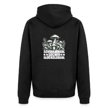 Pilzsammler Glücksleiberl - Unisex Premium Bio Zip Hoodie - Schwarz - Hinten - Nico (187cm)