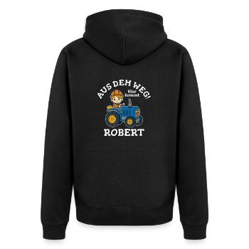 Robert Vorname Traktor - Unisex Premium Bio Zip Hoodie - Schwarz - Hinten - Nico (187cm)