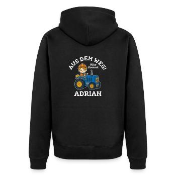 Adrian Vorname Traktor - Unisex Premium Bio Zip Hoodie - Schwarz - Hinten - Nico (187cm)