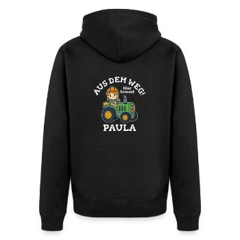 Paula Name Traktor - Unisex Premium Bio Zip Hoodie - Schwarz - Hinten - Nico (187cm)