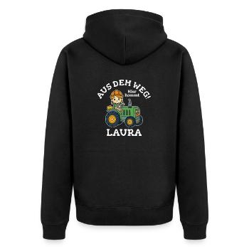 Laura Name Traktor - Unisex Premium Bio Zip Hoodie - Schwarz - Hinten - Nico (187cm)