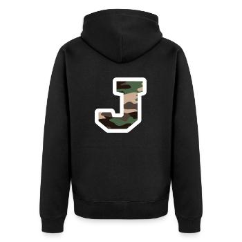 Buchstabe J Militärische Tarnung - Geschenkidee - Unisex Premium Bio Zip Hoodie - Schwarz - Hinten - Nico (187cm)