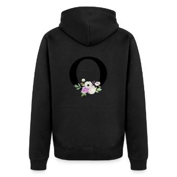 Lila Blumenbuchstabe O - Unisex Premium Bio Zip Hoodie - Schwarz - Hinten - Nico (187cm)