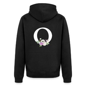 Lila Blumenbuchstabe O - Unisex Premium Bio Zip Hoodie - Schwarz - Hinten - Nico (187cm)
