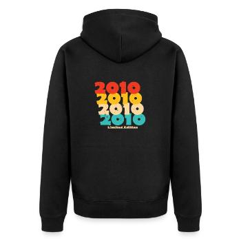 2010: Limitierte Auflage - 14-jähriges Jubiläum - Unisex Premium Bio Zip Hoodie - Schwarz - Hinten - Nico (187cm)