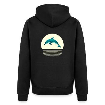 Delfin im Sprung - Unisex Premium Bio Zip Hoodie - Schwarz - Hinten - Nico (187cm)
