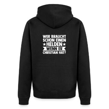 Vorname Chris Christian - Unisex Premium Bio Zip Hoodie - Schwarz - Hinten - Nico (187cm)