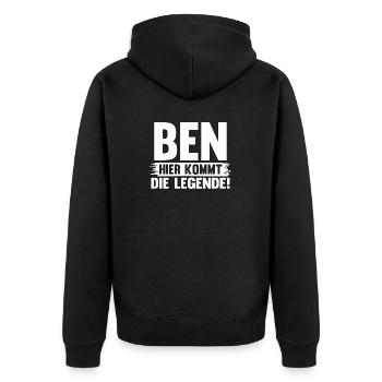 Vorname Ben - Unisex Premium Bio Zip Hoodie - Schwarz - Hinten - Nico (187cm)