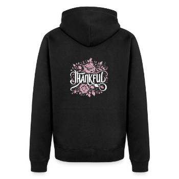 Thankful Grateful Gratitude - Unisex Premium Organic Zip Hoodie - black - Back - Nico (187cm)