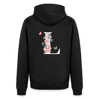 Letter l Pink Flowers - Unisex Premium Organic Zip Hoodie - black - Back - Nico (187cm)
