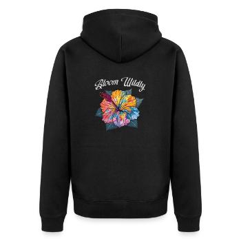 Bloom Wildly – Hibiscus Flower Color Burst - Unisex Premium Organic Zip Hoodie - black - Back - Nico (187cm)