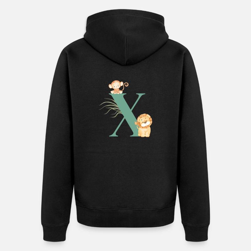 Lettre x vert animaux jungle - Veste à capuche bio Premium Unisexe - noir