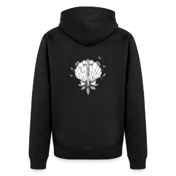 ultreïa, Jakobsweg, Jakobsweg - Unisex Premium Bio Zip Hoodie - Schwarz - Hinten - Nico (187cm)