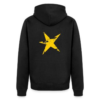 Gelber Vintage Stern - Unisex Premium Bio Zip Hoodie - Schwarz - Hinten - Nico (187cm)