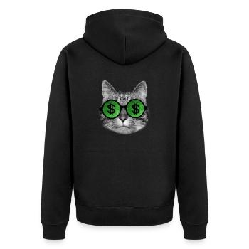 Funny Rich cat with dollar sign glasses - Unisex Premium Organic Zip Hoodie - black - Back - Nico (187cm)