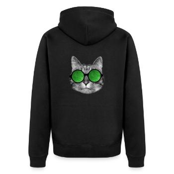 Lustige Katze trägt grüne Partybrille - Unisex Premium Bio Zip Hoodie - Schwarz - Hinten - Nico (187cm)