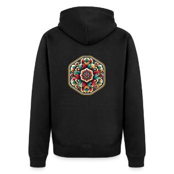 Green and Red Floral Octagon Inspired by Russian Art - Unisex Premium Organic Zip Hoodie - black - Back - Nico (187cm)