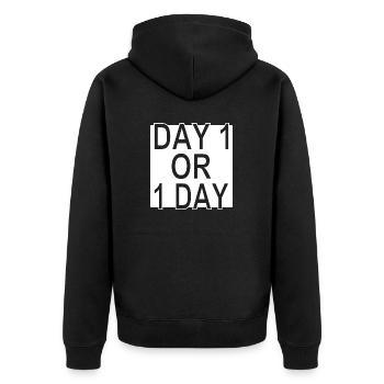 Day 1 or 1 Day - Motivation -Ver.1 - Unisex Premium Bio Zip Hoodie - Schwarz - Hinten - Nico (187cm)