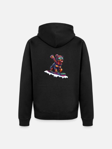 Rottweiler sur Snowbord - Veste à capuche bio Premium Unisexe - noir