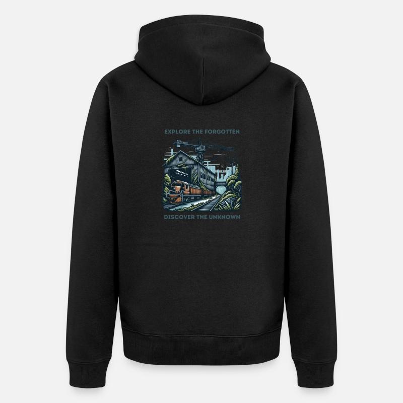 "Explorez l'oublié, découvrez l'inconnu" - Veste à capuche bio Premium Unisexe - noir