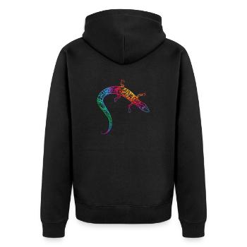 Bunte Eidechse - Unisex Premium Bio Zip Hoodie - Schwarz - Hinten - Nico (187cm)
