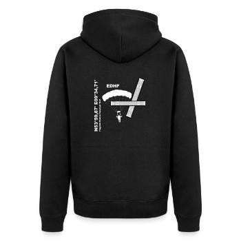 Flugplatz EDHF Design, Koordinaten und Fallschirm - Unisex Premium Bio Zip Hoodie - Schwarz - Hinten - Nico (187cm)
