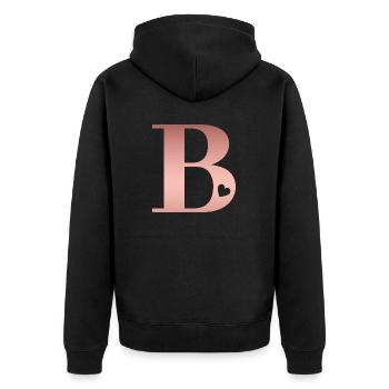 Buchstabe B Roségold - Unisex Premium Bio Zip Hoodie - Schwarz - Hinten - Nico (187cm)