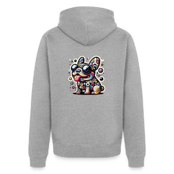 Frenchie bunt - Unisex Premium Bio Zip Hoodie - Grau meliert - Hinten - Nico (187cm)