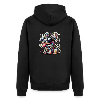 Frenchie bunt - Unisex Premium Bio Zip Hoodie - Schwarz - Hinten - Nico (187cm)