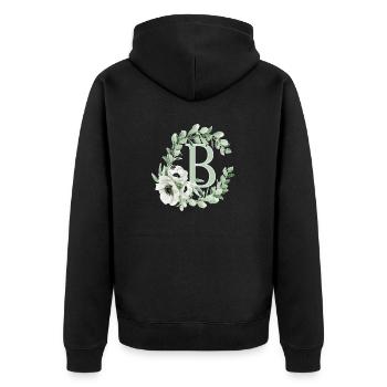 Buchstabe B mit Blumen - Unisex Premium Bio Zip Hoodie - Schwarz - Hinten - Nico (187cm)