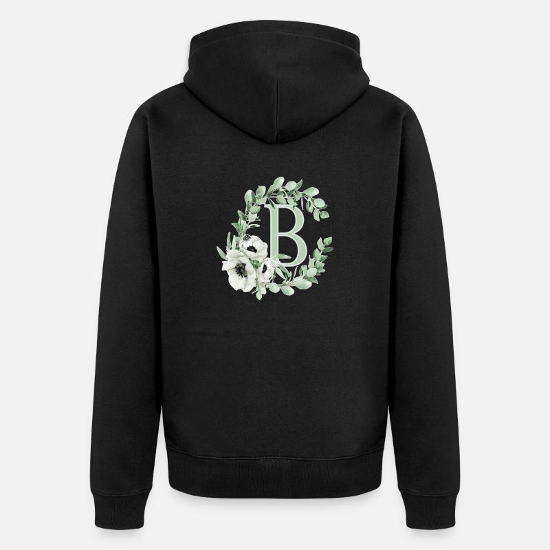 Buchstabe B mit Blumen - Unisex Premium Bio Zip Hoodie - Schwarz