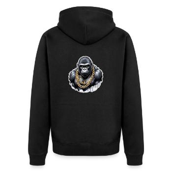 Gorilla with Gold Chain - Unisex Premium Organic Zip Hoodie - black - Back - Nico (187cm)