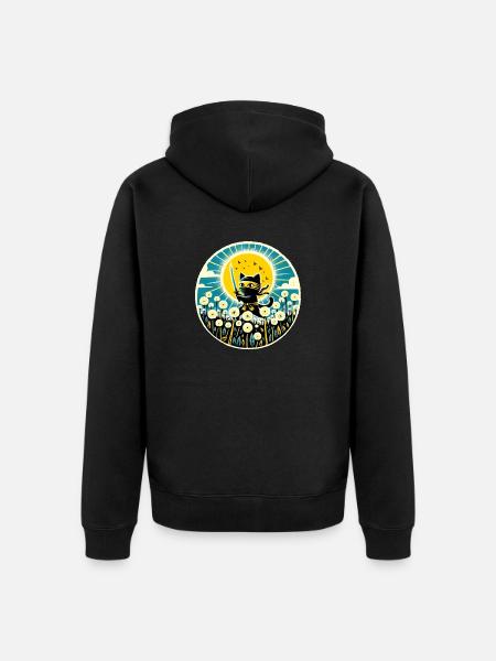 Dandelion Ninja Cat - Unisex Premium Organic Zip Hoodie - black