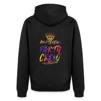 Amsterdam Party Crew Bunt - Unisex Premium Bio Zip Hoodie - Schwarz - Hinten - Nico (187cm)