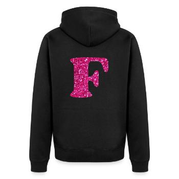 Buchstabe f rosa Glitzer - Unisex Premium Bio Zip Hoodie - Schwarz - Hinten - Nico (187cm)