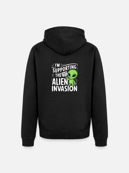 Alien Invasion - Humor - Unisex Premium Organic Zip Hoodie - black