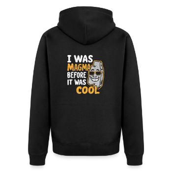 Magma-Humor – Vor Coolness, Geologe - Unisex Premium Bio Zip Hoodie - Schwarz - Hinten - Nico (187cm)