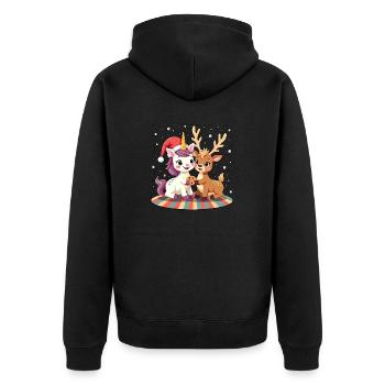 Einhorn & Rentier Weihnachten Geschenk - Unisex Premium Bio Zip Hoodie - Schwarz - Hinten - Nico (187cm)