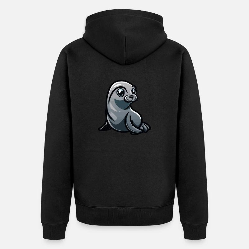 Bande dessinée d’animaux de phoque - Veste à capuche bio Premium Unisexe - noir