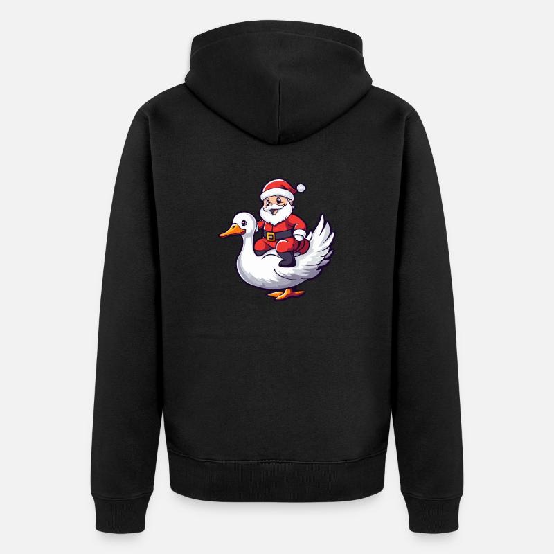 Oie Père Noël dessin animé - Veste à capuche bio Premium Unisexe - noir