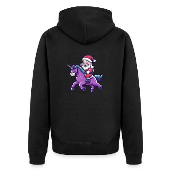 Einhorn Weihnachtsmann Cartoon - Unisex Premium Bio Zip Hoodie - Schwarz - Hinten - Nico (187cm)