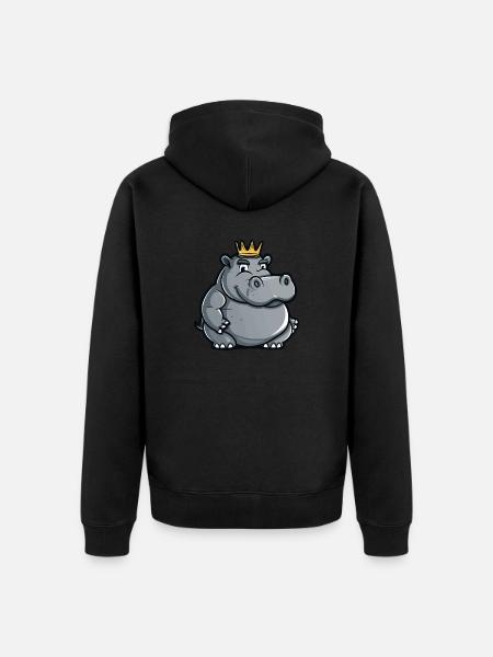 Nilpferd Cartoon Krone - Unisex Premium Bio Zip Hoodie - Schwarz