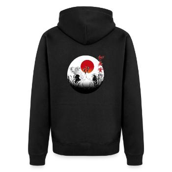 Kranichtanz, Parade im Land der aufgehenden Sonne - Unisex Premium Bio Zip Hoodie - Schwarz - Hinten - Nico (187cm)