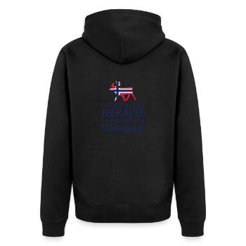 Ich brauche keine Therapie muss nur nach Stavanger - Unisex Premium Bio Zip Hoodie - Schwarz - Hinten - Nico (187cm)