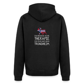 Ich brauche keine Therapie muss nur nach Trondheim - Unisex Premium Bio Zip Hoodie - Schwarz - Hinten - Nico (187cm)