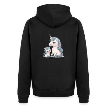 Mama zwei Einhörner großes und kleines Einhorn - Unisex Premium Bio Zip Hoodie - Schwarz - Hinten - Nico (187cm)