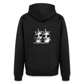 Einhorn zwei Einhörner Festival Einhornshirt Party - Unisex Premium Bio Zip Hoodie - Schwarz - Hinten - Nico (187cm)