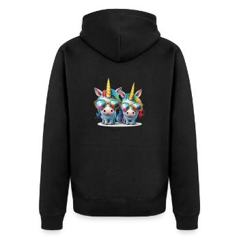 Einhorn zwei Einhörner Festival Einhornshirt Party - Unisex Premium Bio Zip Hoodie - Schwarz - Hinten - Nico (187cm)