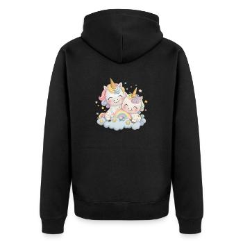 Einhorn zwei Einhörner Einhornshirt Regenbogen - Unisex Premium Bio Zip Hoodie - Schwarz - Hinten - Nico (187cm)