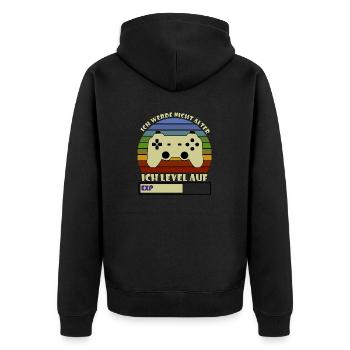 Level Up - Unisex Premium Bio Zip Hoodie - Schwarz - Hinten - Nico (187cm)